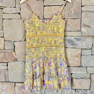 Hemant & Nadia RARE Yellow and Gold Foil Indu Mini Dress Size Small